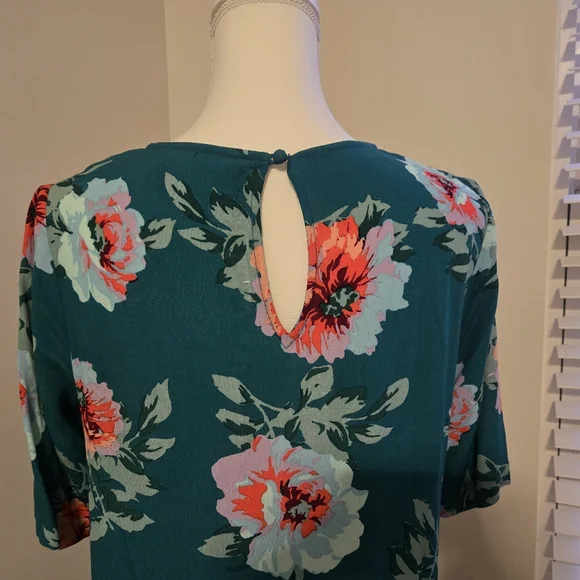 MINK PINK Sz S Tropical inspired S/Sl drop waist ruffle hem floral summer dress - Picture 10 of 10